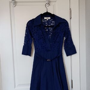 Elegant Navy Lace Long Sleeve Dress